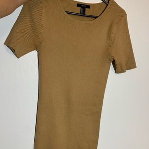 Tan Ribbed Body Con Midi Dress